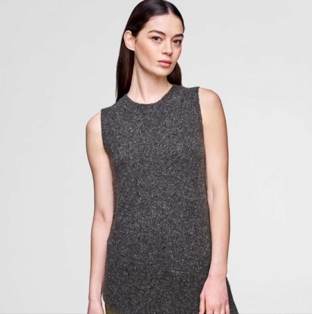 White + Warren- Asymmetrical Sleeveless Crew Coal Donegal